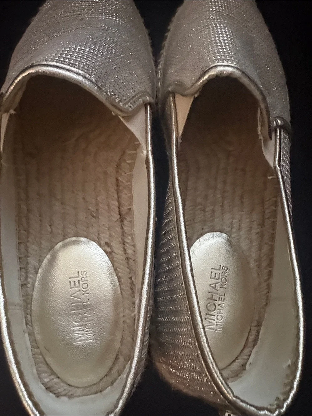 Michael Kors Metallic Beige Woven Espadrille Slip-Ons